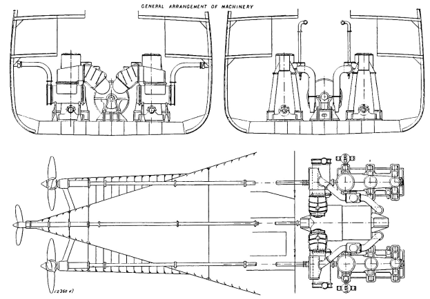 Ausführliches technisches Zeichnung eines kleinen Flugzeugtriebwerks mit sichtbaren Kolben, Ventilen und anderen Bauteilen.