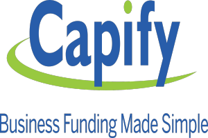Der Text "capify business funding made simple" in fetter schwarzer Schrift, zentriert auf einem weißen Hintergrund mit einem dünnen schwarzen Rand.