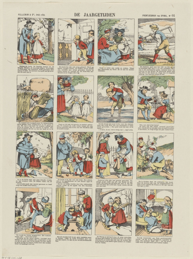 Eine Cartoon-Illustration eines Mannes, der animiert gestikuliert, während er mit einer Frau spricht, auf einer Buchseite mit spielerischem Text und umgeben von Bildern.