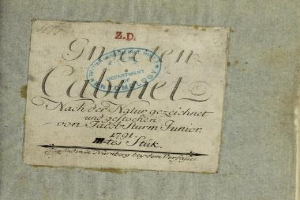 Altes Buch mit einem "Z.D. Nürnberg, Deutschland, 1791" Stempel auf dem Cover und handgeschriebener Text auf den Seiten.