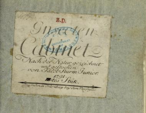 Altes Buch mit einem "Z.D. Nürnberg, Deutschland, 1791" Stempel auf dem Cover und handgeschriebener Text auf den Seiten.