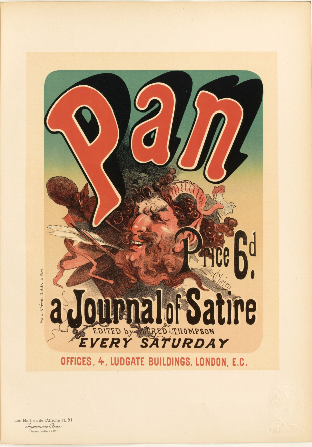 Plakat für "Pan: Ein Journal der Satire" mit einer Person in einem weißen Hemd mit kurzen dunklen Haaren und einem ernsten Gesichtsausdruck vor einem weißen Hintergrund mit fetter schwarzer zentrierter Schrift.