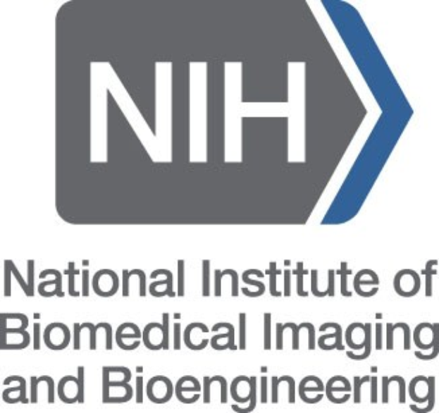 National Institute of Biomedical Imaging and Bioengineering-Logo: ein blauer Kreis mit einer weißen Umrandung und einem Stern, mittig in einem weißen Ring mit der blauen "NIH"-Aufschrift, auf einem weißen Hintergrund.