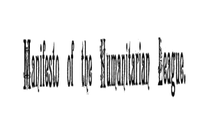 "Manifest der Humanitären Liga" in fettem schwarzen Text auf einem weißen Hintergrund.