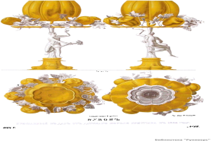 Plakat mit einer 18. Jahrhundert-Illustration eines Tisches mit Kürbissen, umgeben von Skulpturen und Blumen, mit Text "Kürbis-Dekorationen aus dem 18. Jahrhundert" unten.