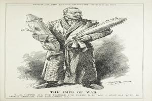 Altes Buch mit dem Titel "Die Kriegsgeister" und einer Illustration eines Mannes mit einer Rakete.