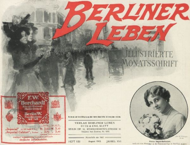 Werbeplakat für den Berliner Leben-Film, das eine Gruppe von Menschen vor einem Gebäude mit Werbetext zeigt.