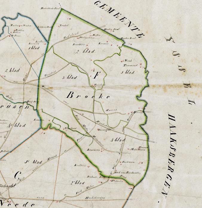 Detaillierte alte Karte von Broke mit Straßen, Gebäuden und Sehenswürdigkeiten mit zusätzlichem Text über Bevölkerung, Straßen und bemerkenswerte Merkmale.