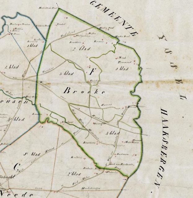 Detaillierte alte Karte von Broke mit Straßen, Gebäuden und Sehenswürdigkeiten mit zusätzlichem Text über Bevölkerung, Straßen und bemerkenswerte Merkmale.