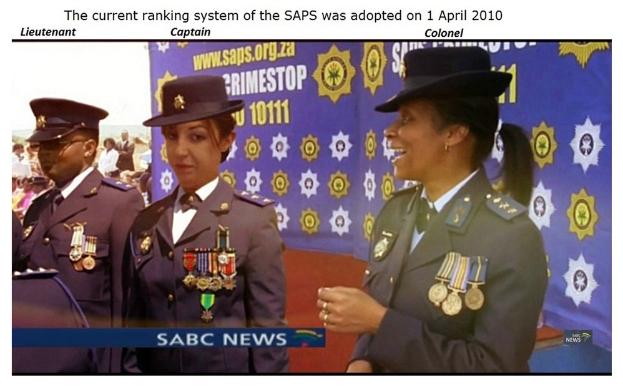 Gruppe von Menschen in Uniformen und Hüten mit einem Banner, auf dem "Das aktuelle Ranglistensystem der SAP wurde am 1. April 2010 eingeführt" steht, über und unter dem Bild.