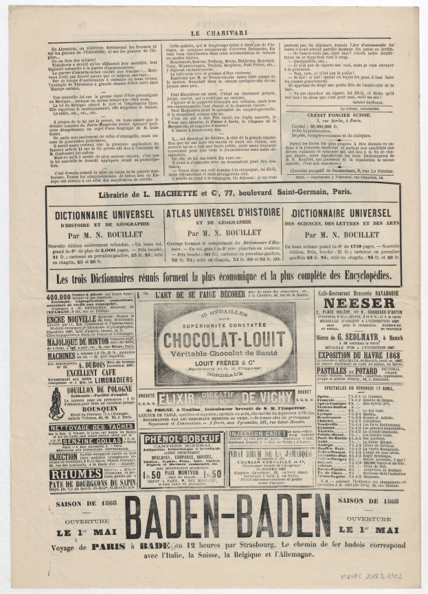 Alte Zeitung mit den Wörtern "Baden-Baden" auf einem weißen Hintergrund.